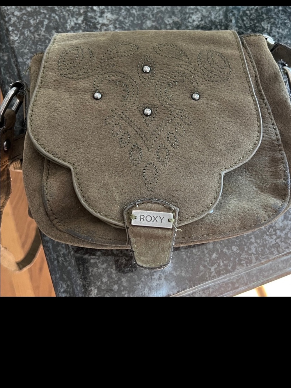 Roxy Y2K Olive Suede Studded Crossbody Bag